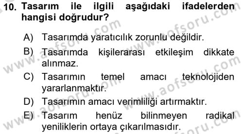 Hizmet Tasarımı Dersi Ara Sınavı Deneme Sınav Soruları 10. Soru
