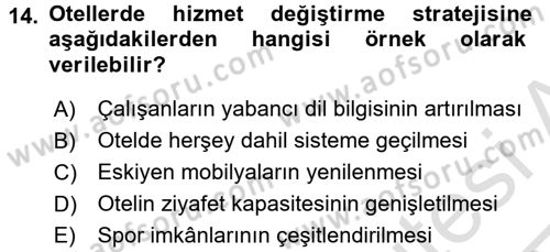 Hizmet Tasarımı Dersi Ara Sınavı Deneme Sınav Soruları 14. Soru