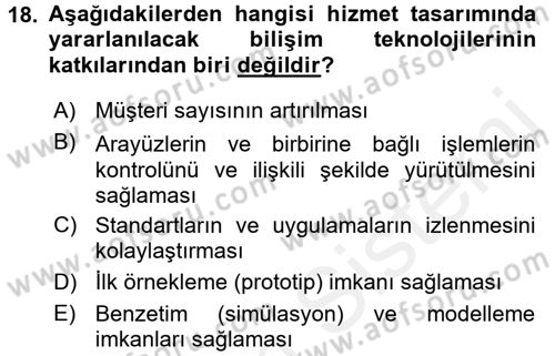 Hizmet Tasarımı Dersi 2017 - 2018 Yılı 3 Ders Sınav Soruları 18. Soru