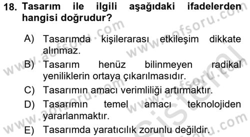 Hizmet Tasarımı Dersi 2017 - 2018 Yılı (Vize) Ara Sınav Soruları 18. Soru