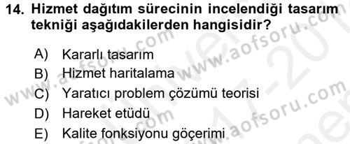 Hizmet Tasarımı Dersi 2017 - 2018 Yılı (Final) Dönem Sonu Sınav Soruları 14. Soru