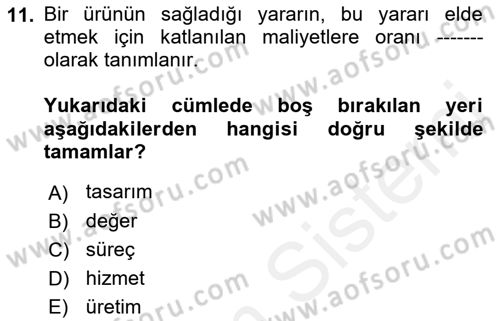 Hizmet Tasarımı Dersi 2018 - 2019 Yılı (Final) Dönem Sonu Sınav Soruları 11. Soru