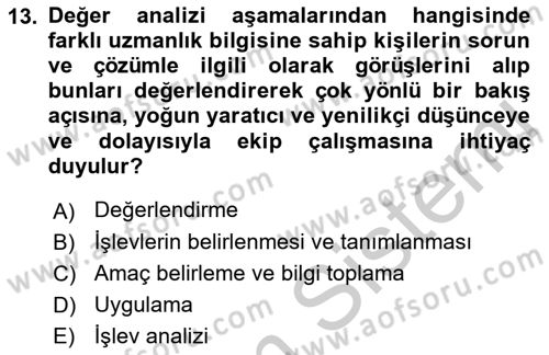 Hizmet Tasarımı Dersi 2018 - 2019 Yılı Yaz Okulu Sınav Soruları 13. Soru