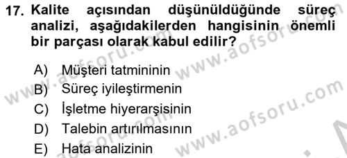 Hizmet Tasarımı Dersi 2018 - 2019 Yılı Yaz Okulu Sınav Soruları 17. Soru