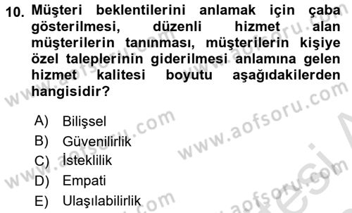 Hizmet Tasarımı Dersi 2019 - 2020 Yılı (Vize) Ara Sınav Soruları 10. Soru
