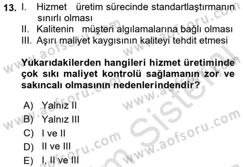 Hizmet Tasarımı Dersi Ara Sınavı Deneme Sınav Soruları 13. Soru
