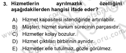 Hizmet Tasarımı Dersi 2019 - 2020 Yılı (Vize) Ara Sınav Soruları 3. Soru
