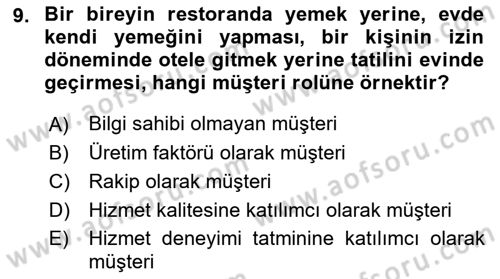 Hizmet Tasarımı Dersi 2019 - 2020 Yılı (Vize) Ara Sınav Soruları 9. Soru