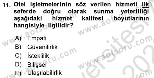 Hizmet Tasarımı Dersi Ara Sınavı Deneme Sınav Soruları 11. Soru