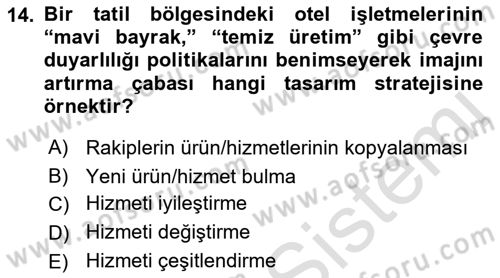 Hizmet Tasarımı Dersi Ara Sınavı Deneme Sınav Soruları 14. Soru