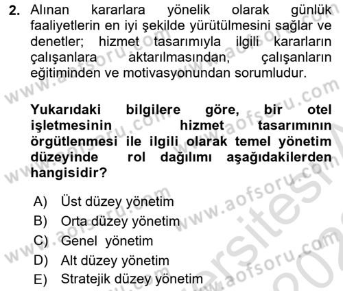 Hizmet Tasarımı Dersi Ara Sınavı Deneme Sınav Soruları 2. Soru