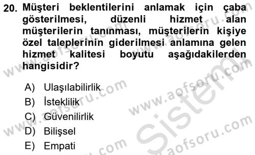 Hizmet Tasarımı Dersi Ara Sınavı Deneme Sınav Soruları 20. Soru