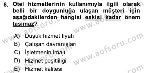 Hizmet Tasarımı Dersi Ara Sınavı Deneme Sınav Soruları 8. Soru