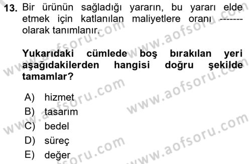 Hizmet Tasarımı Dersi 2021 - 2022 Yılı (Final) Dönem Sonu Sınav Soruları 13. Soru