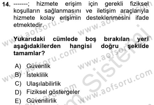 Hizmet Tasarımı Dersi 2021 - 2022 Yılı (Final) Dönem Sonu Sınav Soruları 14. Soru