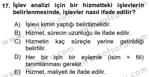 Hizmet Tasarımı Dersi 2021 - 2022 Yılı (Final) Dönem Sonu Sınav Soruları 17. Soru