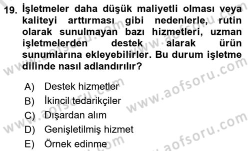 Hizmet Tasarımı Dersi 2021 - 2022 Yılı (Final) Dönem Sonu Sınav Soruları 19. Soru