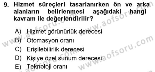 Hizmet Tasarımı Dersi 2021 - 2022 Yılı (Final) Dönem Sonu Sınav Soruları 9. Soru