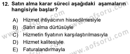 Hizmet Tasarımı Dersi 2021 - 2022 Yılı Yaz Okulu Sınav Soruları 12. Soru