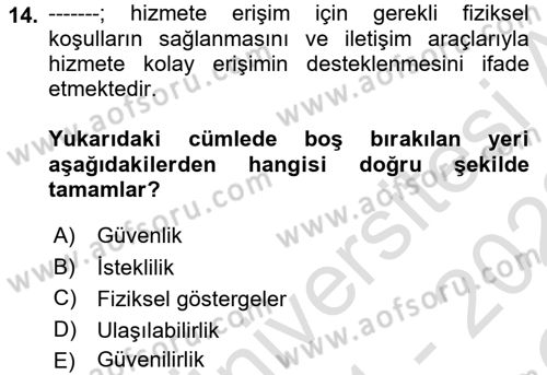 Hizmet Tasarımı Dersi 2021 - 2022 Yılı Yaz Okulu Sınav Soruları 14. Soru