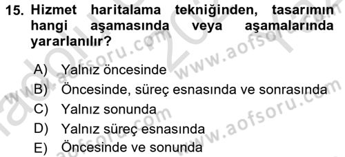 Hizmet Tasarımı Dersi 2021 - 2022 Yılı Yaz Okulu Sınav Soruları 15. Soru