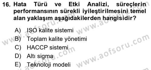 Hizmet Tasarımı Dersi 2021 - 2022 Yılı Yaz Okulu Sınav Soruları 16. Soru
