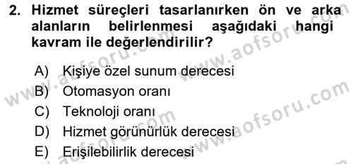 Hizmet Tasarımı Dersi 2021 - 2022 Yılı Yaz Okulu Sınav Soruları 2. Soru