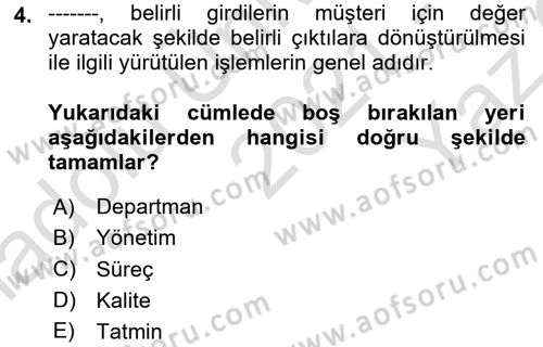 Hizmet Tasarımı Dersi 2021 - 2022 Yılı Yaz Okulu Sınav Soruları 4. Soru