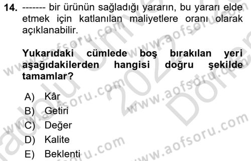 Hizmet Tasarımı Dersi 2022 - 2023 Yılı (Final) Dönem Sonu Sınav Soruları 14. Soru