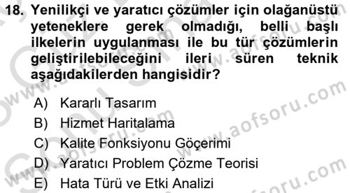 Hizmet Tasarımı Dersi 2022 - 2023 Yılı (Final) Dönem Sonu Sınav Soruları 18. Soru
