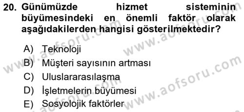 Hizmet Tasarımı Dersi 2022 - 2023 Yılı (Final) Dönem Sonu Sınav Soruları 20. Soru