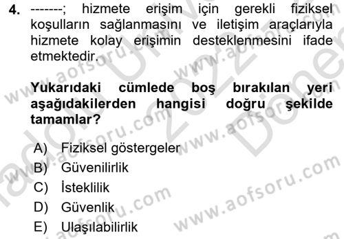 Hizmet Tasarımı Dersi 2022 - 2023 Yılı (Final) Dönem Sonu Sınav Soruları 4. Soru