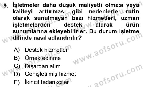Hizmet Tasarımı Dersi 2022 - 2023 Yılı (Final) Dönem Sonu Sınav Soruları 9. Soru