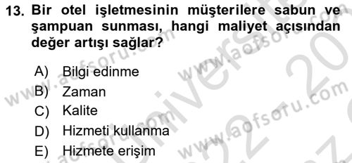 Hizmet Tasarımı Dersi 2022 - 2023 Yılı Yaz Okulu Sınav Soruları 13. Soru