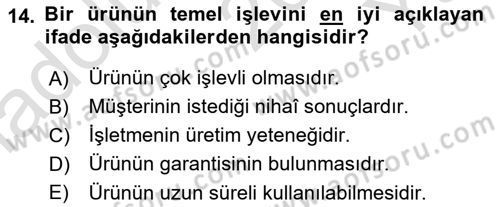 Hizmet Tasarımı Dersi 2022 - 2023 Yılı Yaz Okulu Sınav Soruları 14. Soru