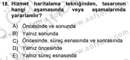 Hizmet Tasarımı Dersi 2022 - 2023 Yılı Yaz Okulu Sınav Soruları 18. Soru