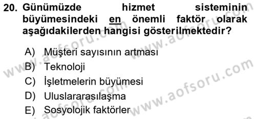 Hizmet Tasarımı Dersi 2022 - 2023 Yılı Yaz Okulu Sınav Soruları 20. Soru