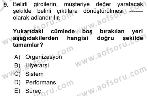 Hizmet Tasarımı Dersi 2022 - 2023 Yılı Yaz Okulu Sınav Soruları 9. Soru
