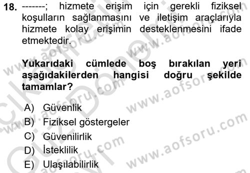 Hizmet Tasarımı Dersi Ara Sınavı Deneme Sınav Soruları 18. Soru