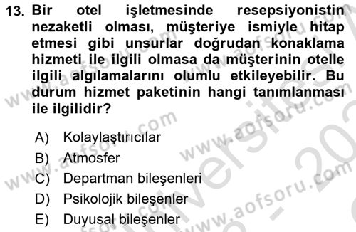 Hizmet Tasarımı Dersi 2023 - 2024 Yılı Yaz Okulu Sınav Soruları 13. Soru