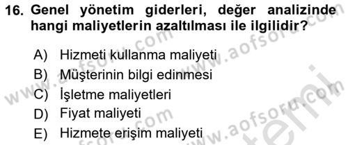 Hizmet Tasarımı Dersi 2023 - 2024 Yılı Yaz Okulu Sınav Soruları 16. Soru