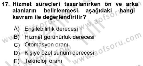 Hizmet Tasarımı Dersi 2023 - 2024 Yılı Yaz Okulu Sınav Soruları 17. Soru
