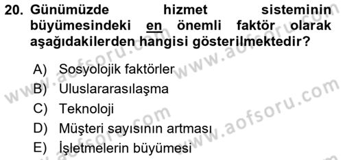 Hizmet Tasarımı Dersi 2023 - 2024 Yılı Yaz Okulu Sınav Soruları 20. Soru