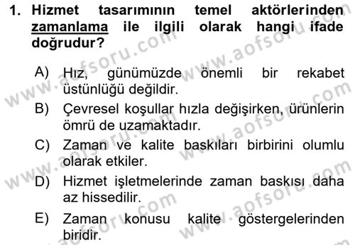 Hizmet Tasarımı Dersi Ara Sınavı Deneme Sınav Soruları 1. Soru