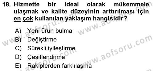 Hizmet Tasarımı Dersi Ara Sınavı Deneme Sınav Soruları 18. Soru