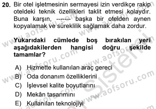 Hizmet Tasarımı Dersi Ara Sınavı Deneme Sınav Soruları 20. Soru