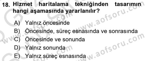 Hizmet Tasarımı Dersi 2024 - 2025 Yılı (Final) Dönem Sonu Sınav Soruları 18. Soru