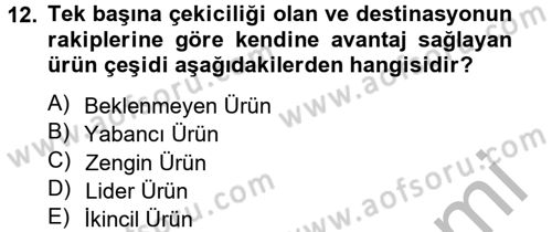 Destinasyon Yönetimi Dersi 2012 - 2013 Yılı (Final) Dönem Sonu Sınav Soruları 12. Soru