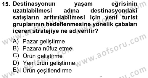 Destinasyon Yönetimi Dersi 2012 - 2013 Yılı (Final) Dönem Sonu Sınav Soruları 15. Soru