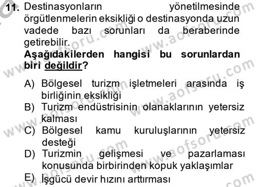 Destinasyon Yönetimi Dersi 2013 - 2014 Yılı (Vize) Ara Sınav Soruları 11. Soru